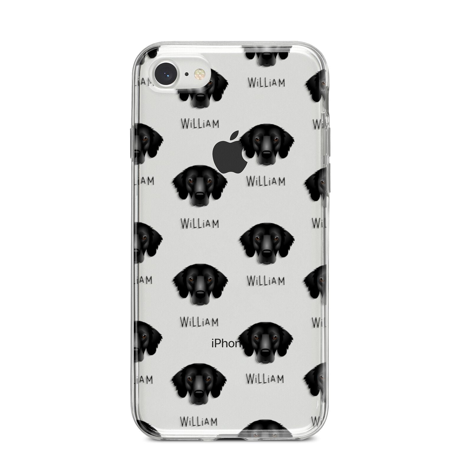 Flat Coated Retriever Icon with Name iPhone 8 Bumper Case on Silver iPhone