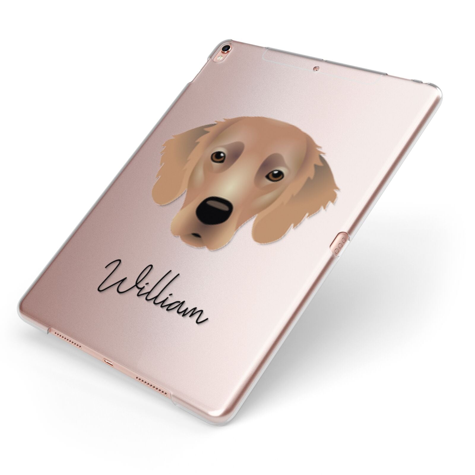 Flat Coated Retriever Personalised Apple iPad Case on Rose Gold iPad Side View
