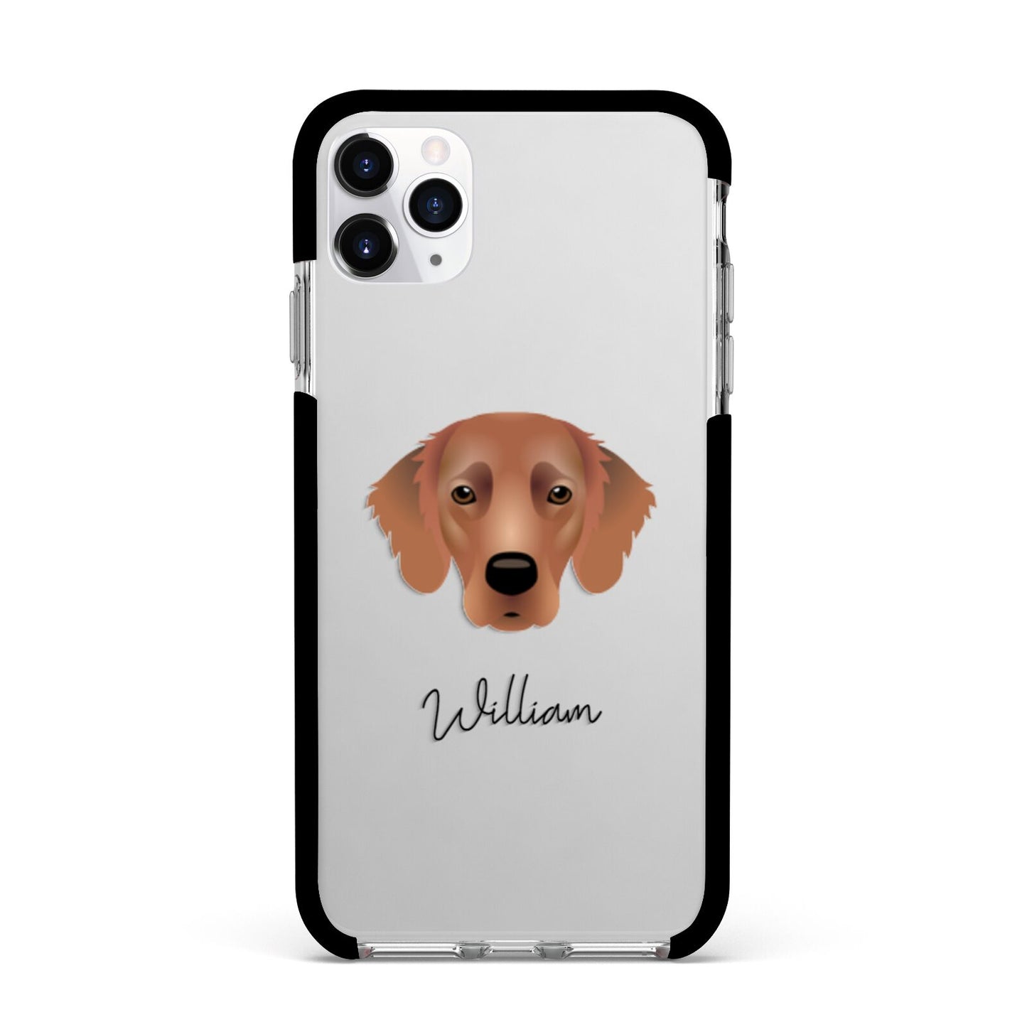 Flat Coated Retriever Personalised Apple iPhone 11 Pro Max in Silver with Black Impact Case