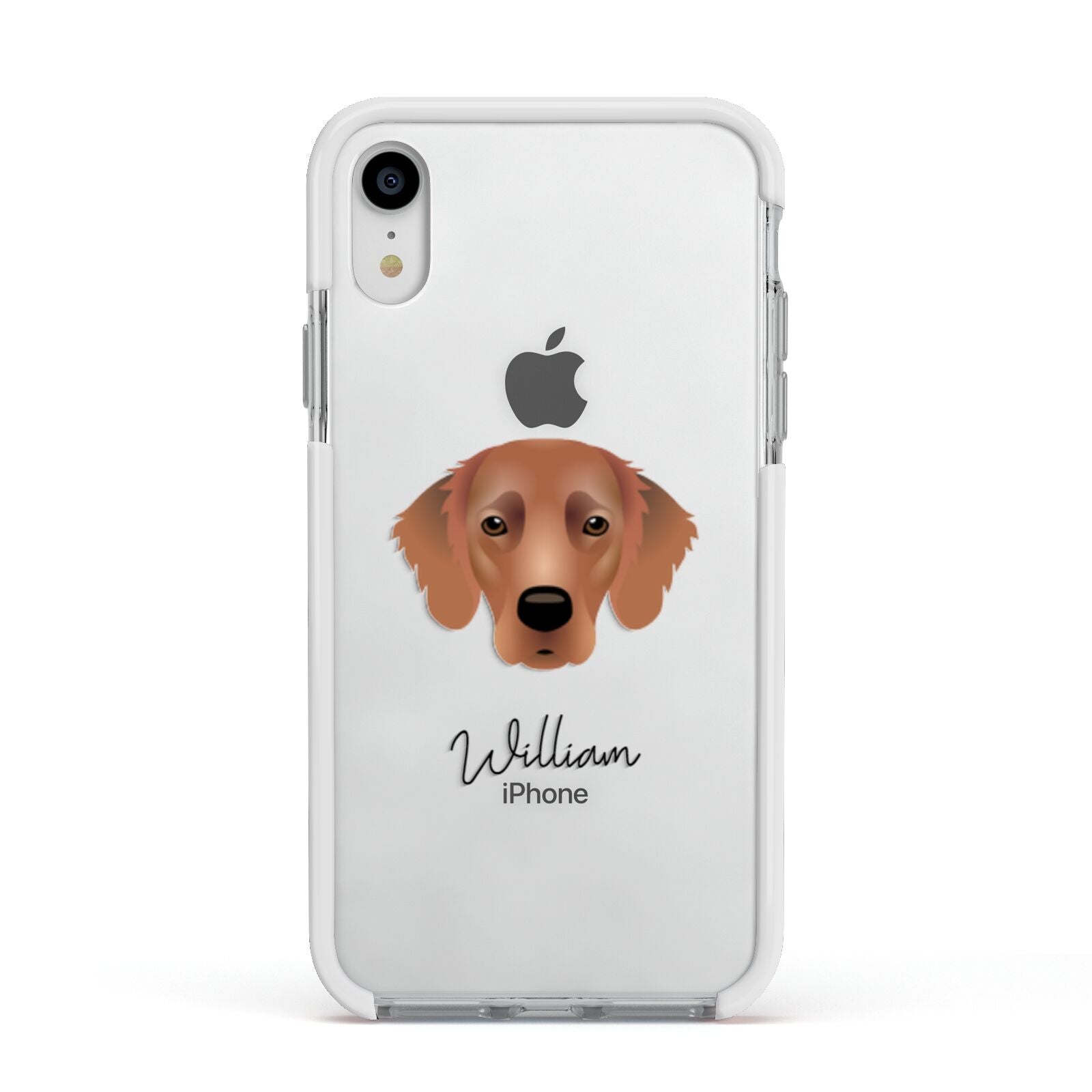 Flat Coated Retriever Personalised Apple iPhone XR Impact Case White Edge on Silver Phone