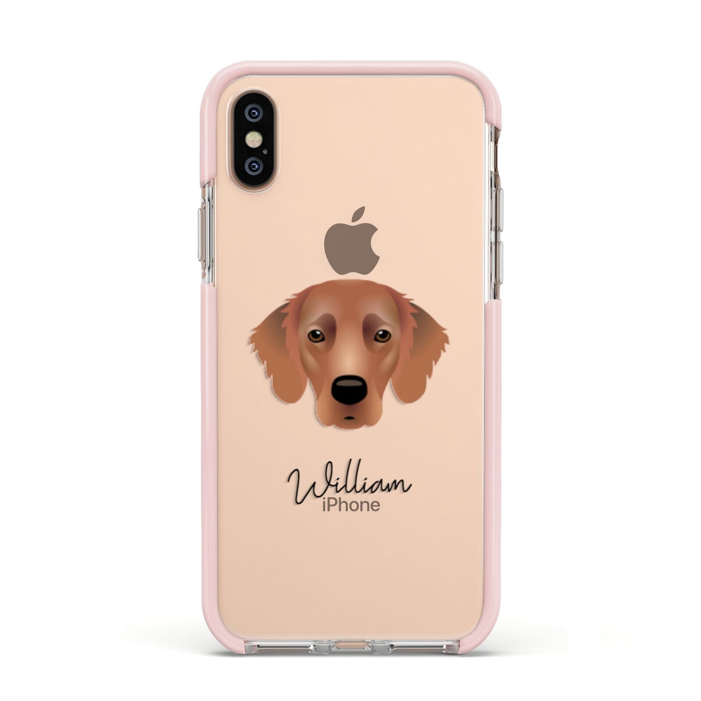 Flat Coated Retriever Personalised Apple iPhone Xs Impact Case Pink Edge on Gold Phone