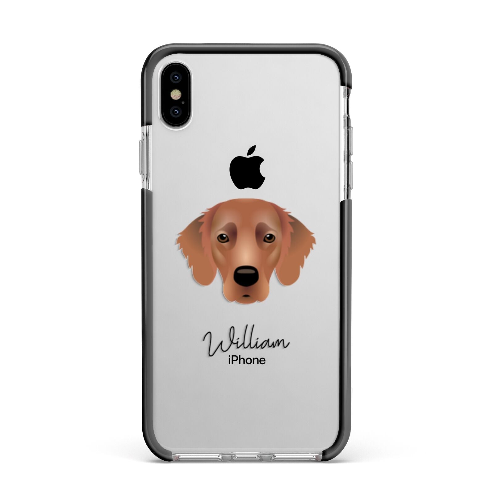 Flat Coated Retriever Personalised Apple iPhone Xs Max Impact Case Black Edge on Silver Phone