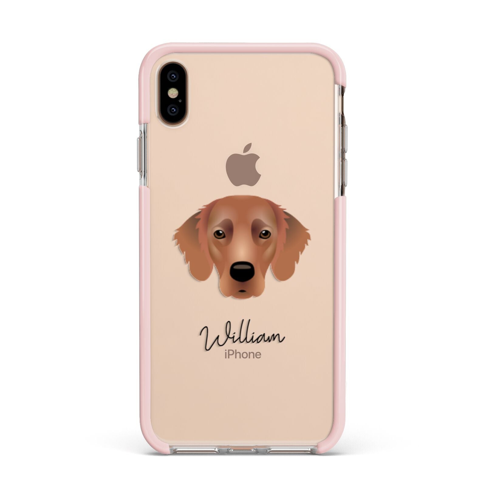 Flat Coated Retriever Personalised Apple iPhone Xs Max Impact Case Pink Edge on Gold Phone