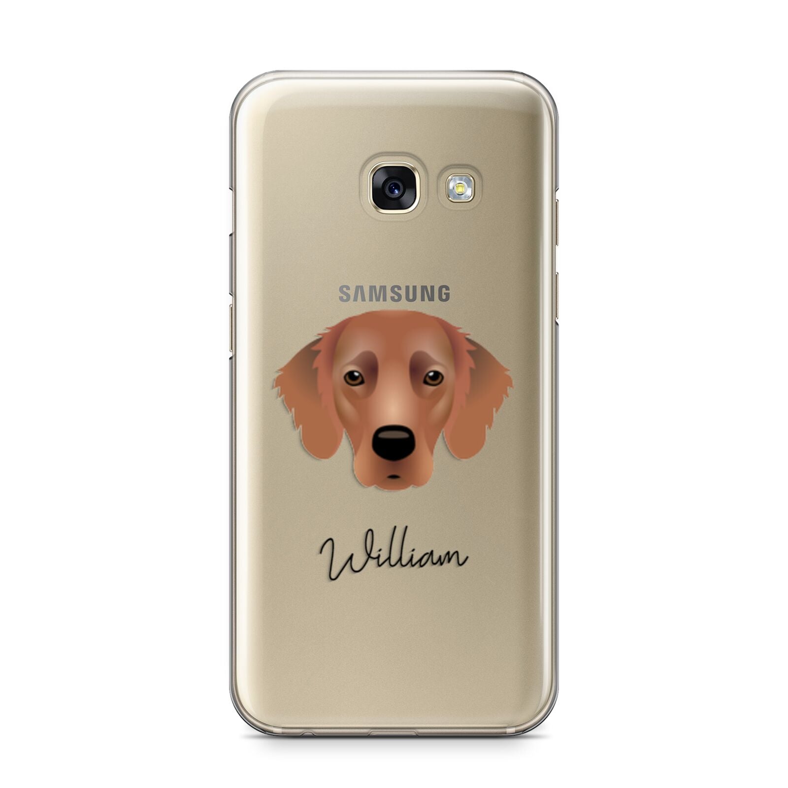 Flat Coated Retriever Personalised Samsung Galaxy A3 2017 Case on gold phone