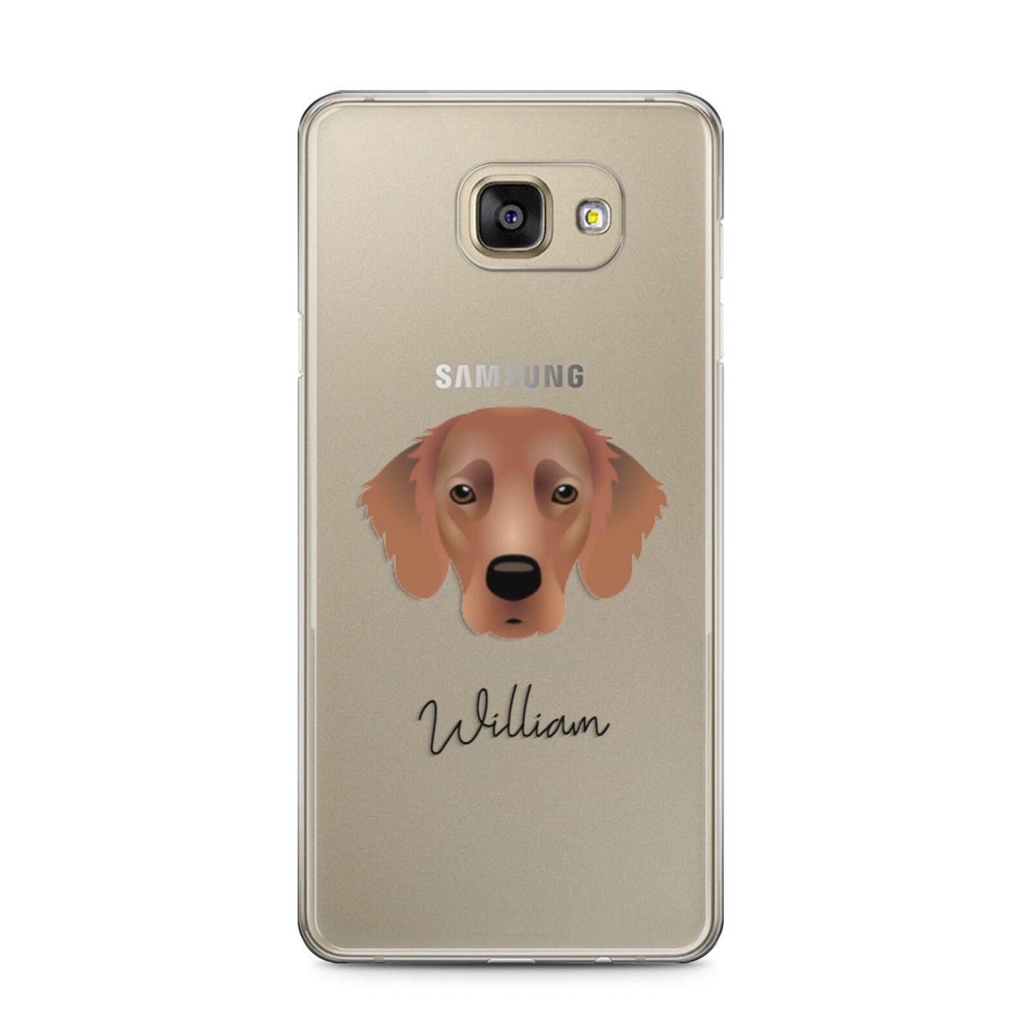 Flat Coated Retriever Personalised Samsung Galaxy A5 2016 Case on gold phone