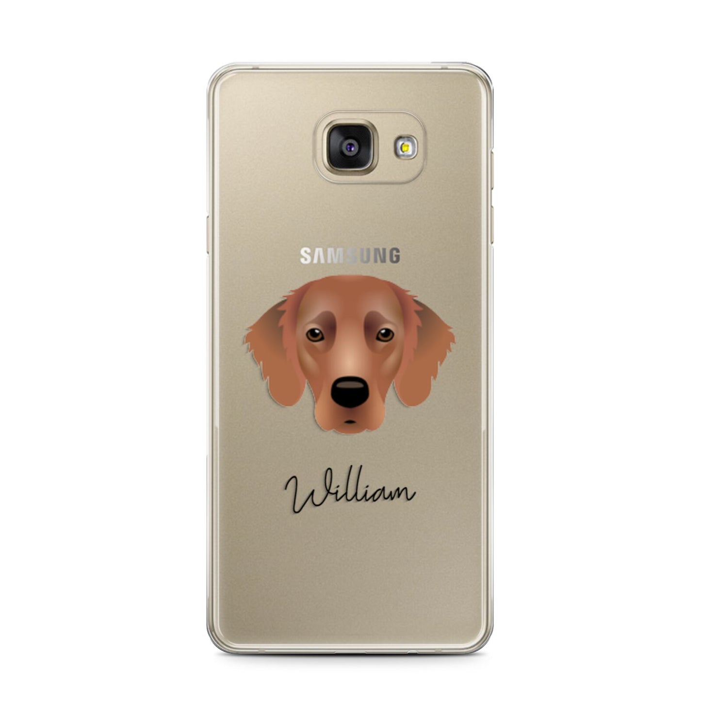 Flat Coated Retriever Personalised Samsung Galaxy A7 2016 Case on gold phone