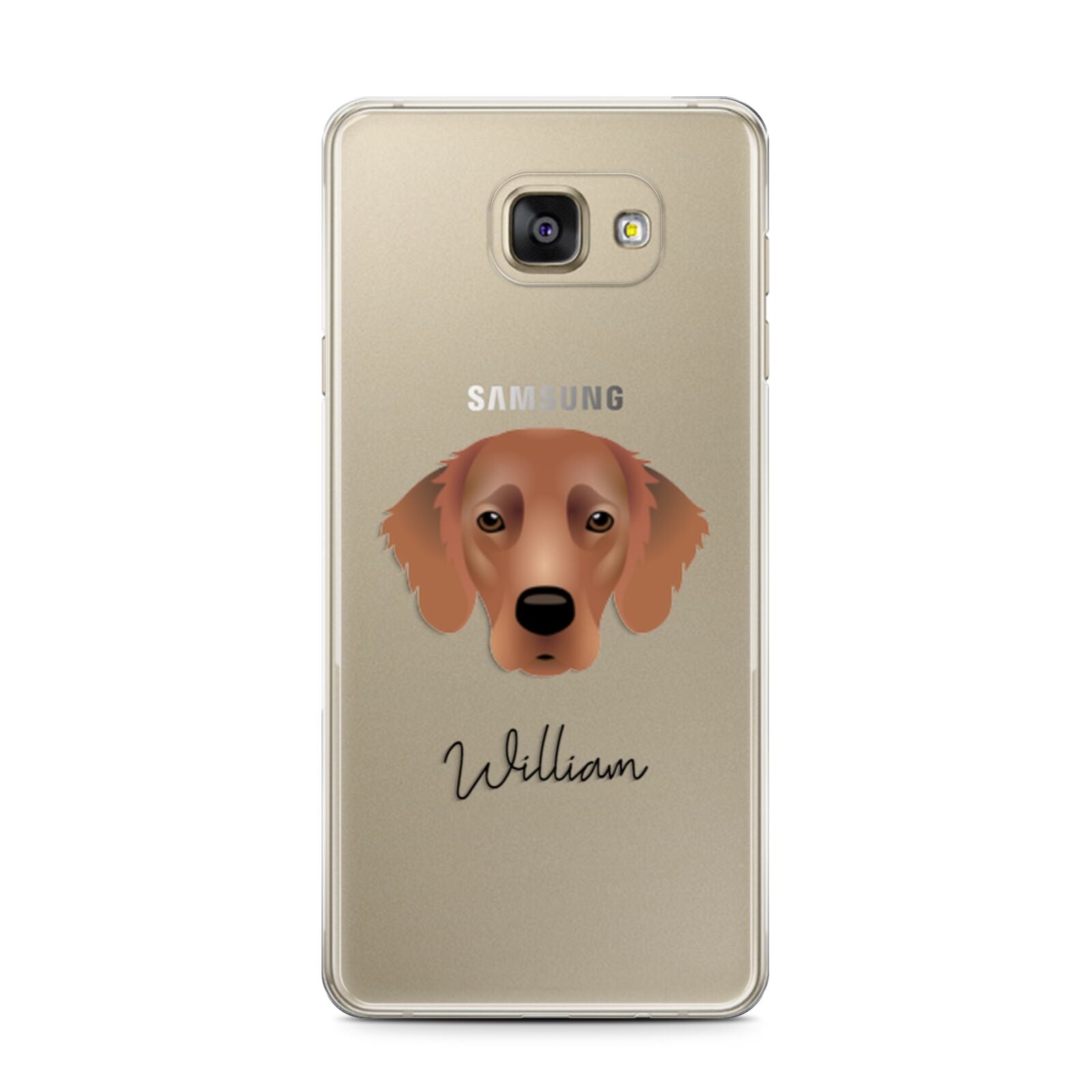 Flat Coated Retriever Personalised Samsung Galaxy A7 2016 Case on gold phone