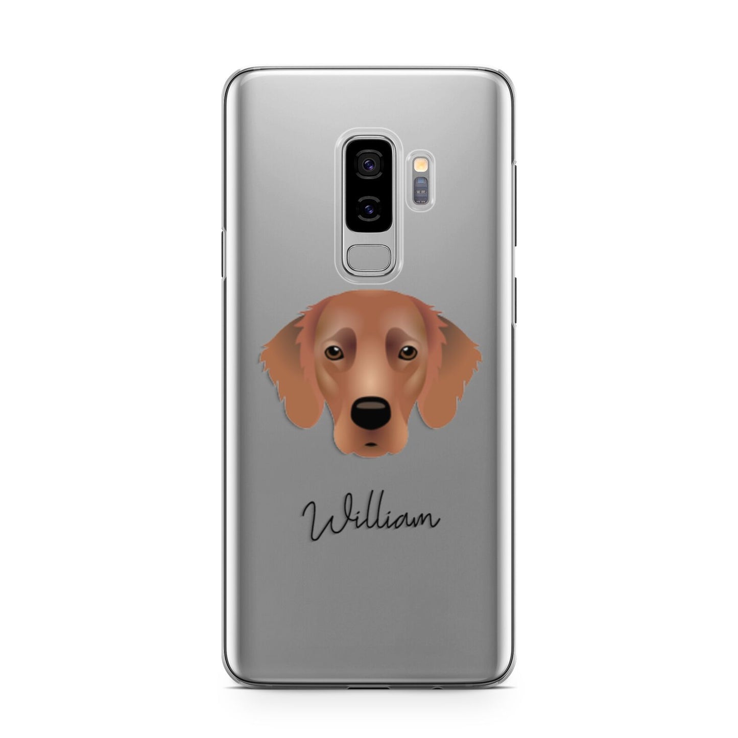 Flat Coated Retriever Personalised Samsung Galaxy S9 Plus Case on Silver phone
