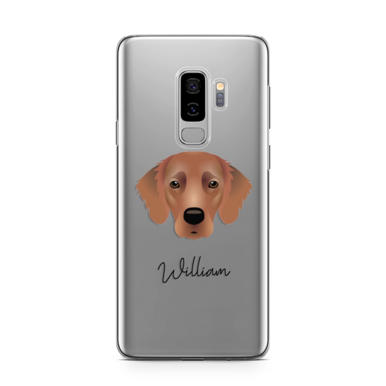 Flat Coated Retriever Personalised Samsung Galaxy S9 Plus Case on Silver phone