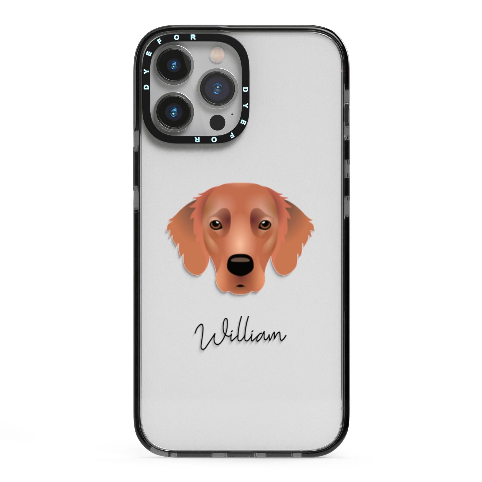 Flat Coated Retriever Personalised iPhone 13 Pro Max Black Impact Case on Silver phone
