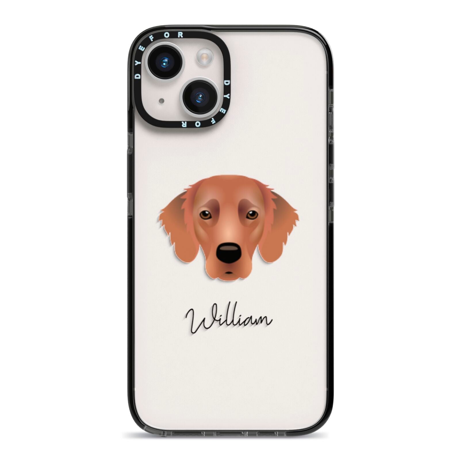Flat Coated Retriever Personalised iPhone 14 Black Impact Case on Silver phone