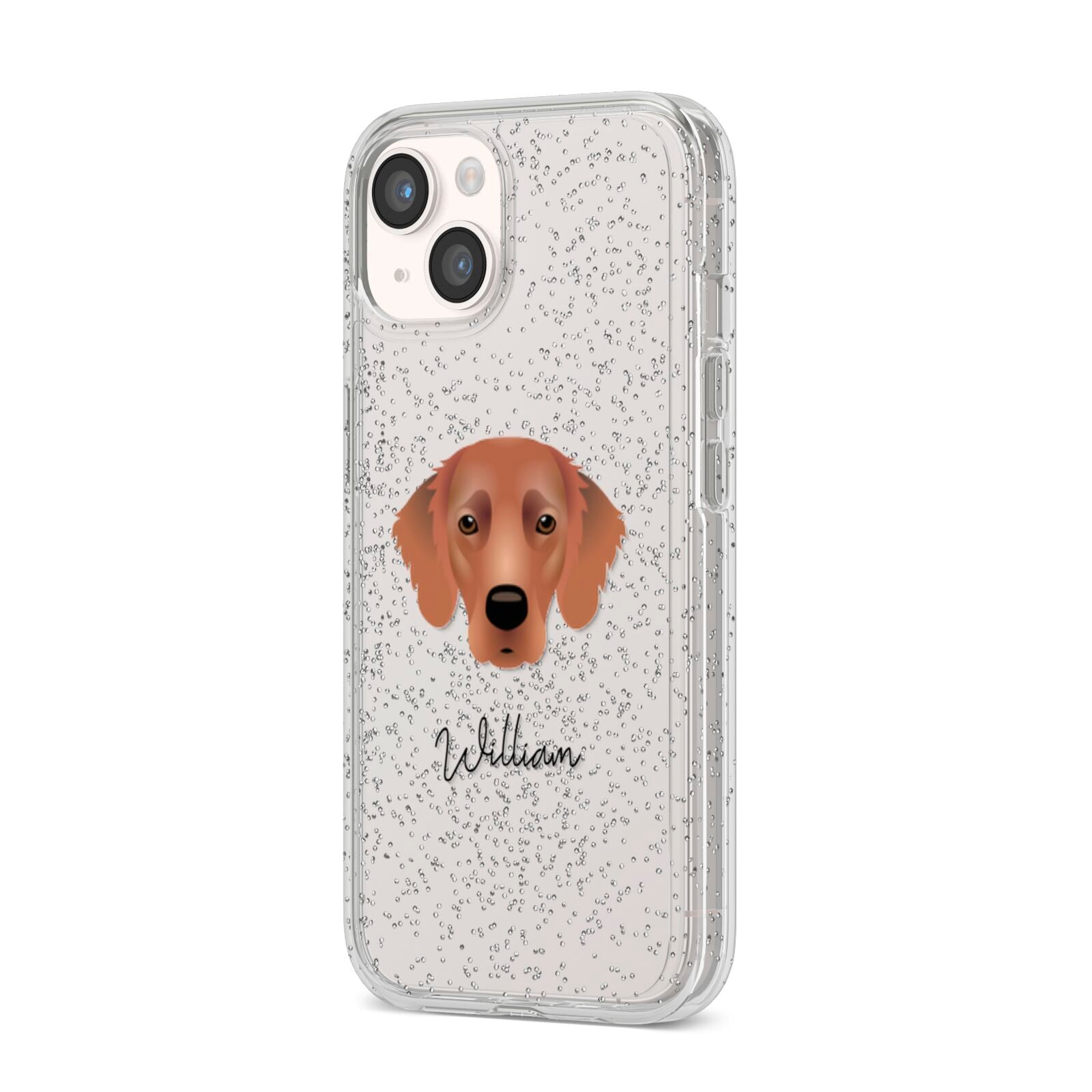 Flat Coated Retriever Personalised iPhone 14 Glitter Tough Case Starlight Angled Image
