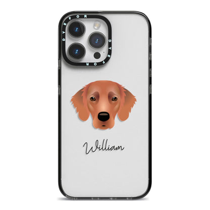 Flat Coated Retriever Personalised iPhone 14 Pro Max Black Impact Case on Silver phone