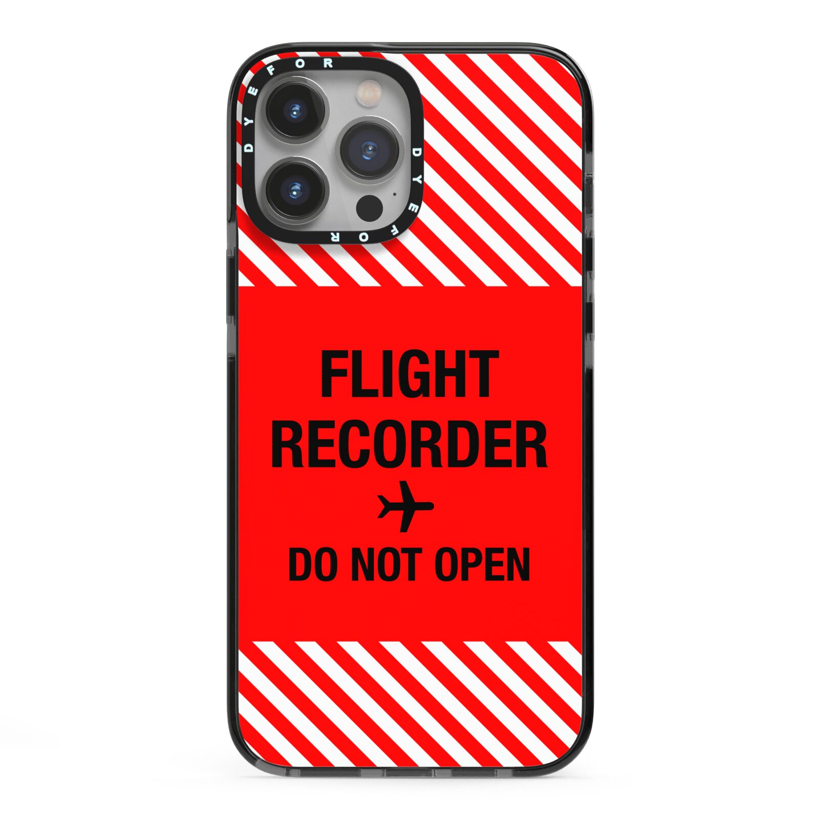 Flight Recorder iPhone 13 Pro Max Black Impact Case on Silver phone