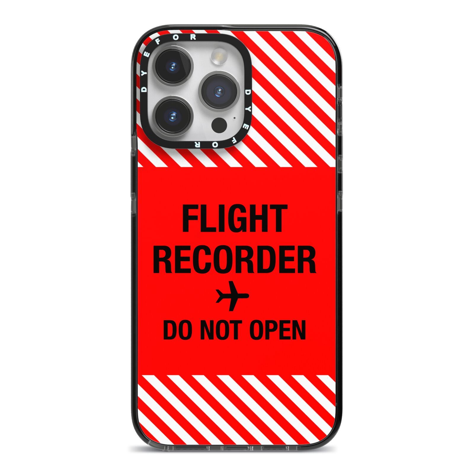 Flight Recorder iPhone 14 Pro Max Black Impact Case on Silver phone