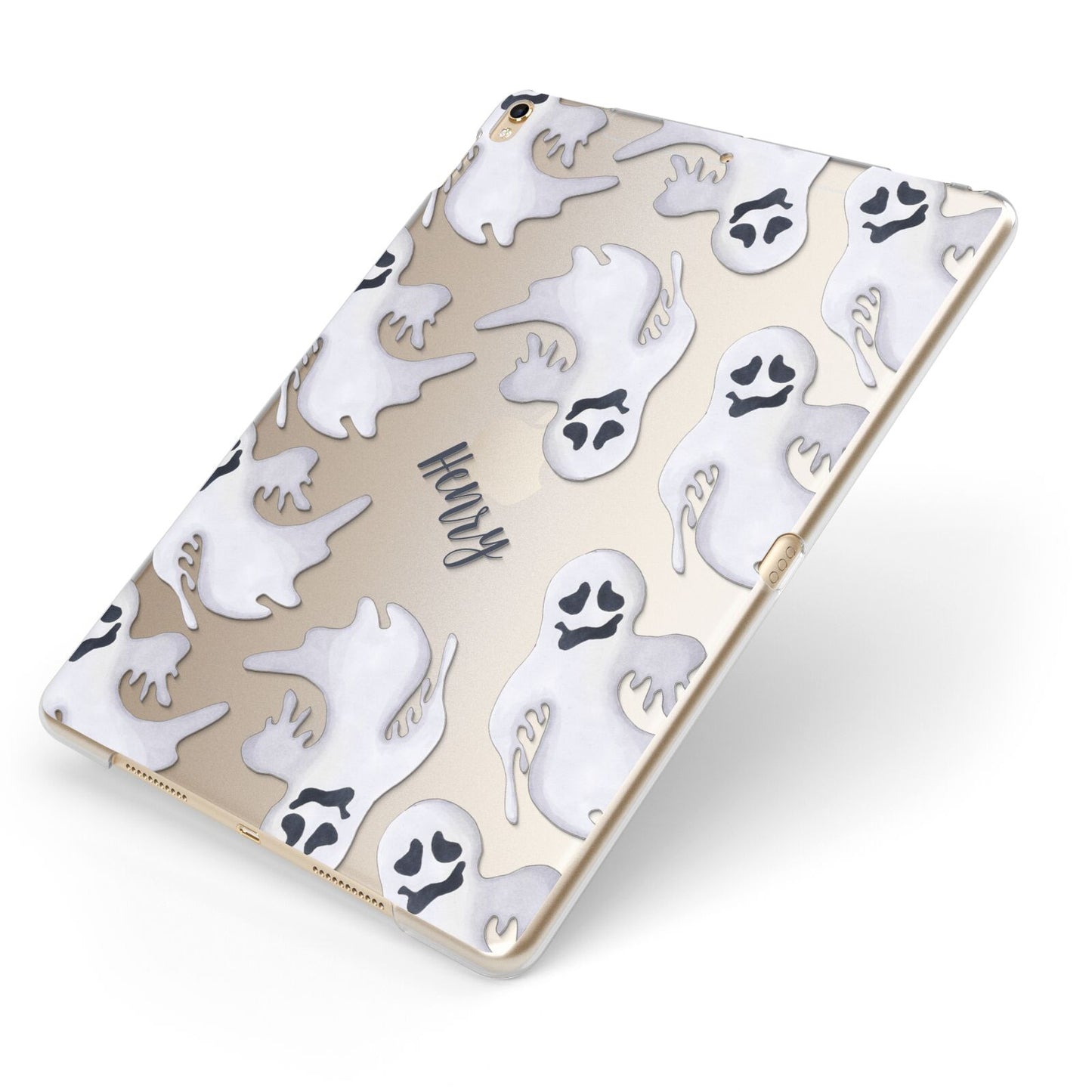 Floaty Ghosts Personalised Apple iPad Case on Gold iPad Side View