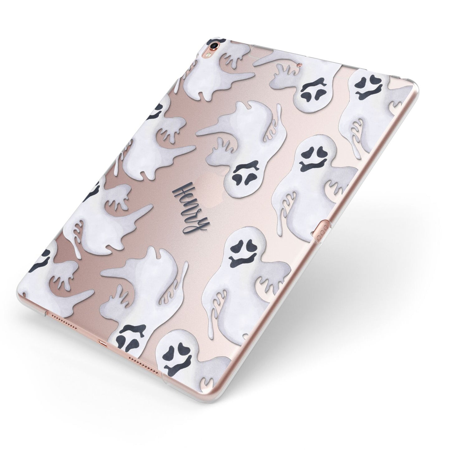 Floaty Ghosts Personalised Apple iPad Case on Rose Gold iPad Side View