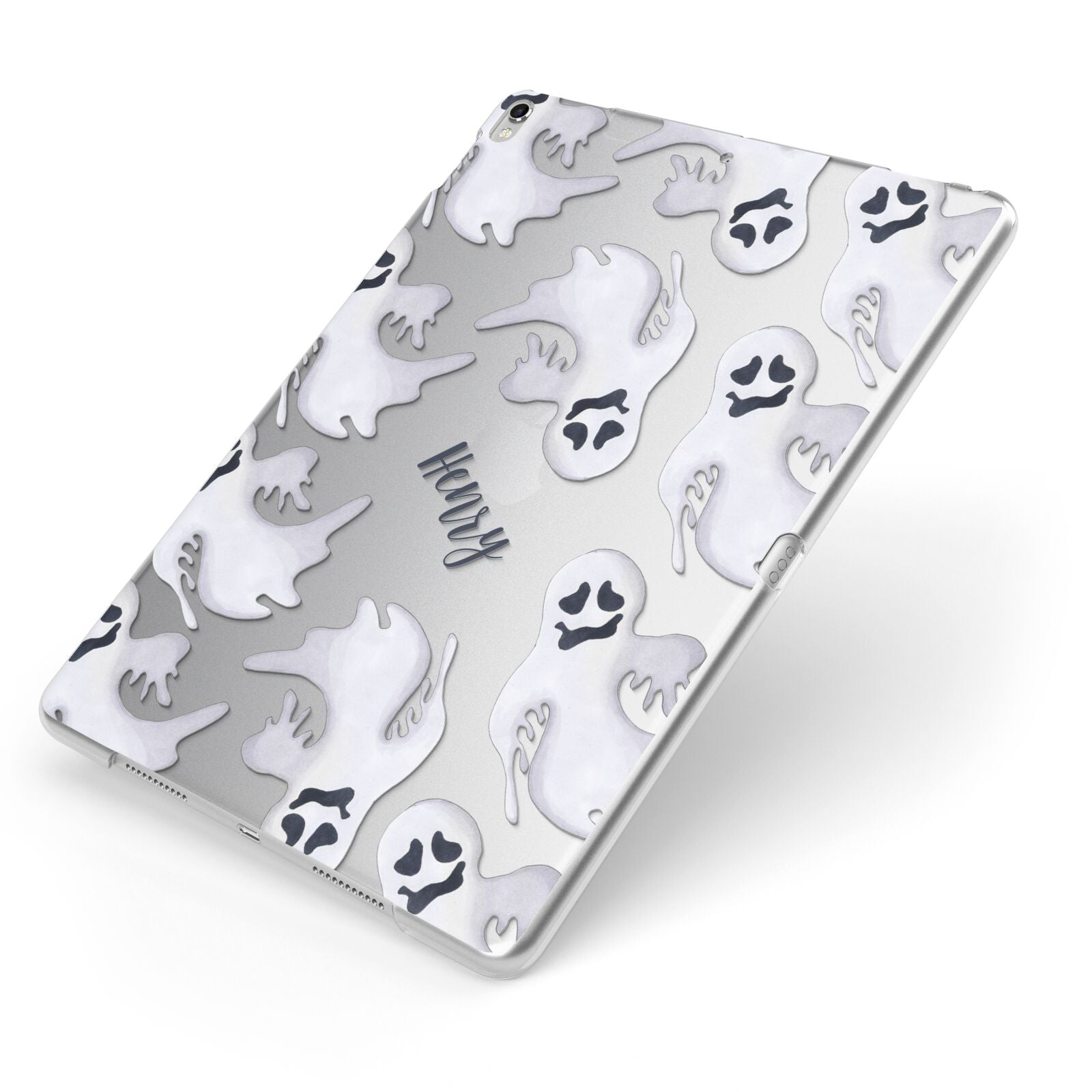 Floaty Ghosts Personalised Apple iPad Case on Silver iPad Side View