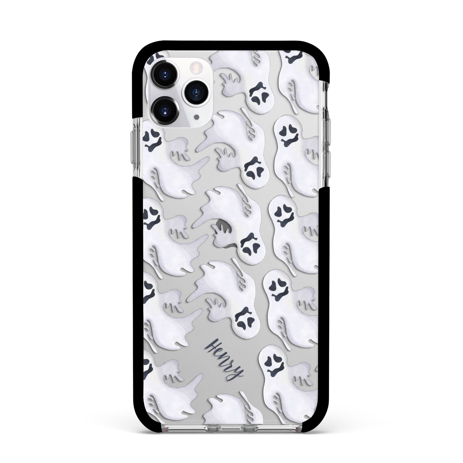 Floaty Ghosts Personalised Apple iPhone 11 Pro Max in Silver with Black Impact Case