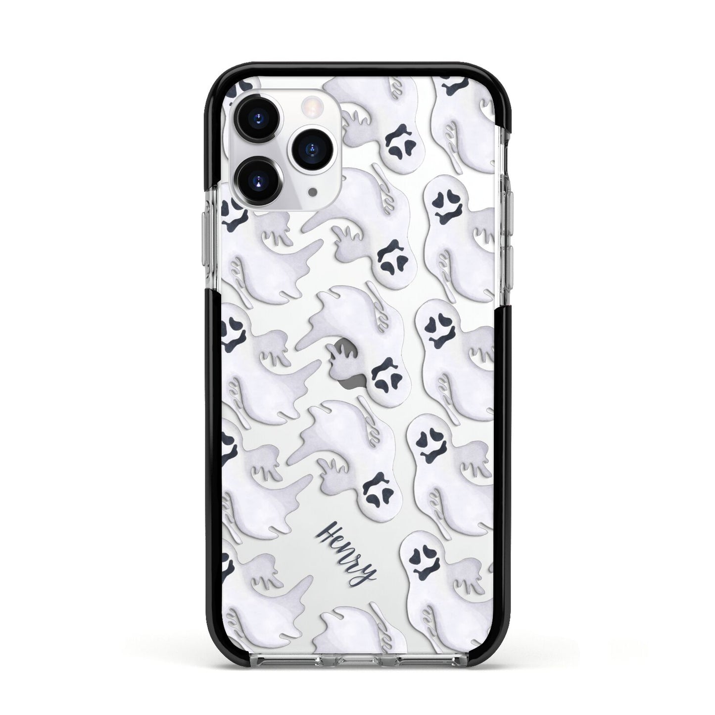 Floaty Ghosts Personalised Apple iPhone 11 Pro in Silver with Black Impact Case
