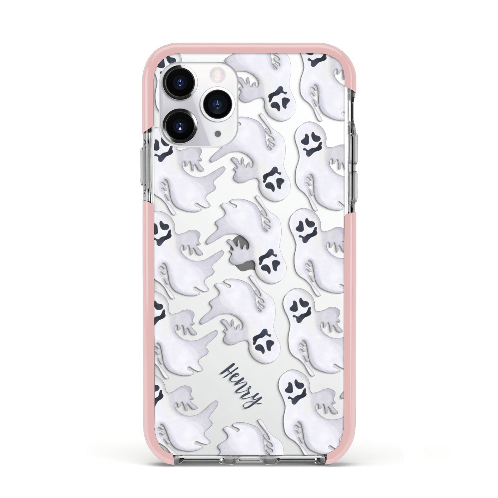 Floaty Ghosts Personalised Apple iPhone 11 Pro in Silver with Pink Impact Case