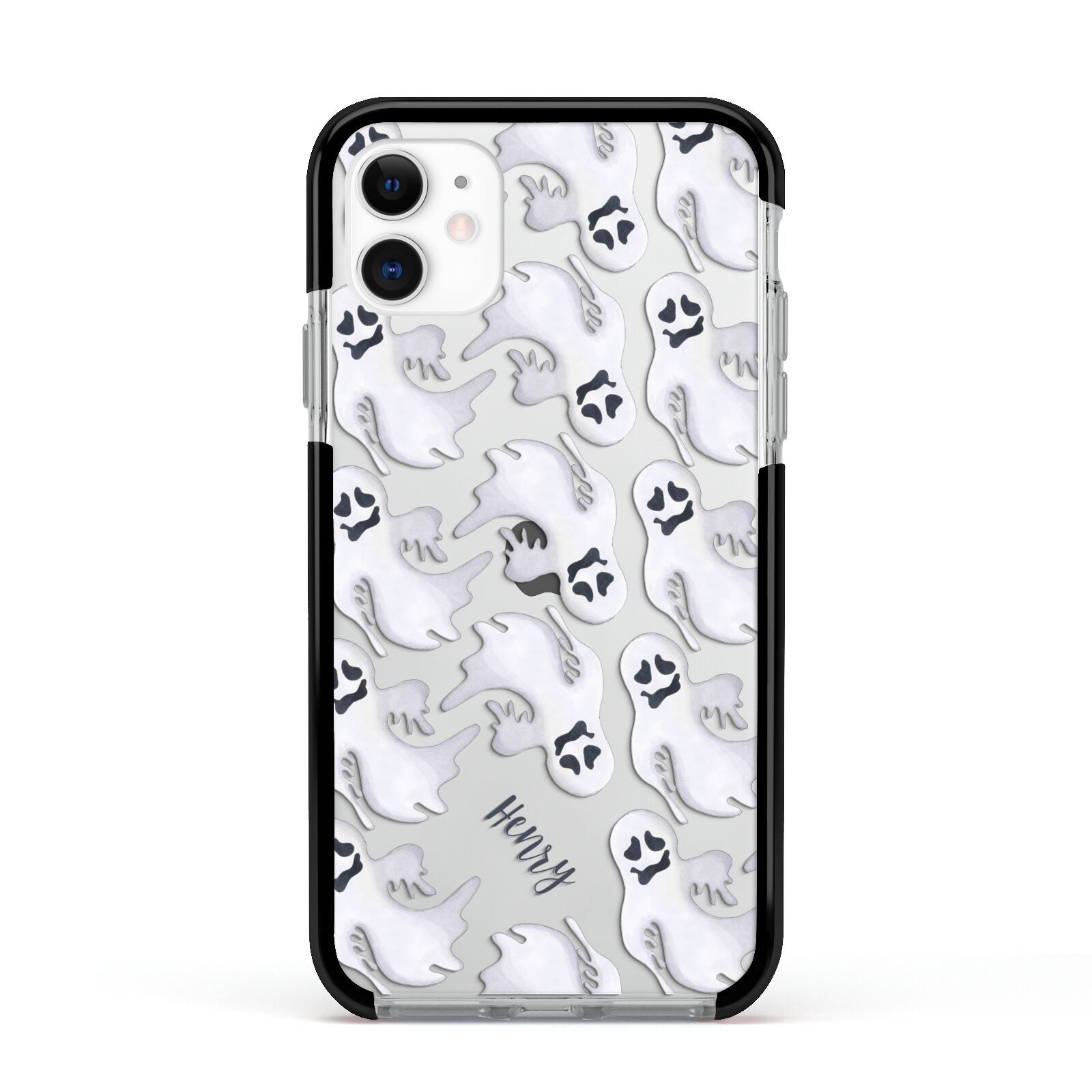 Floaty Ghosts Personalised Apple iPhone 11 in White with Black Impact Case