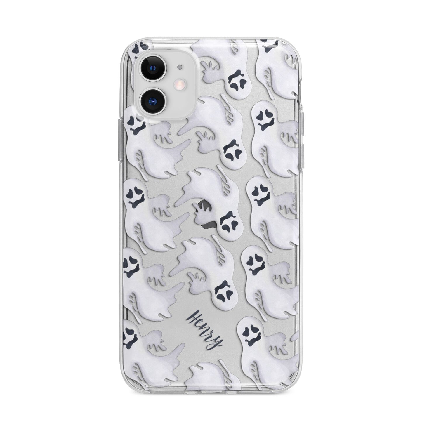 Floaty Ghosts Personalised Apple iPhone 11 in White with Bumper Case