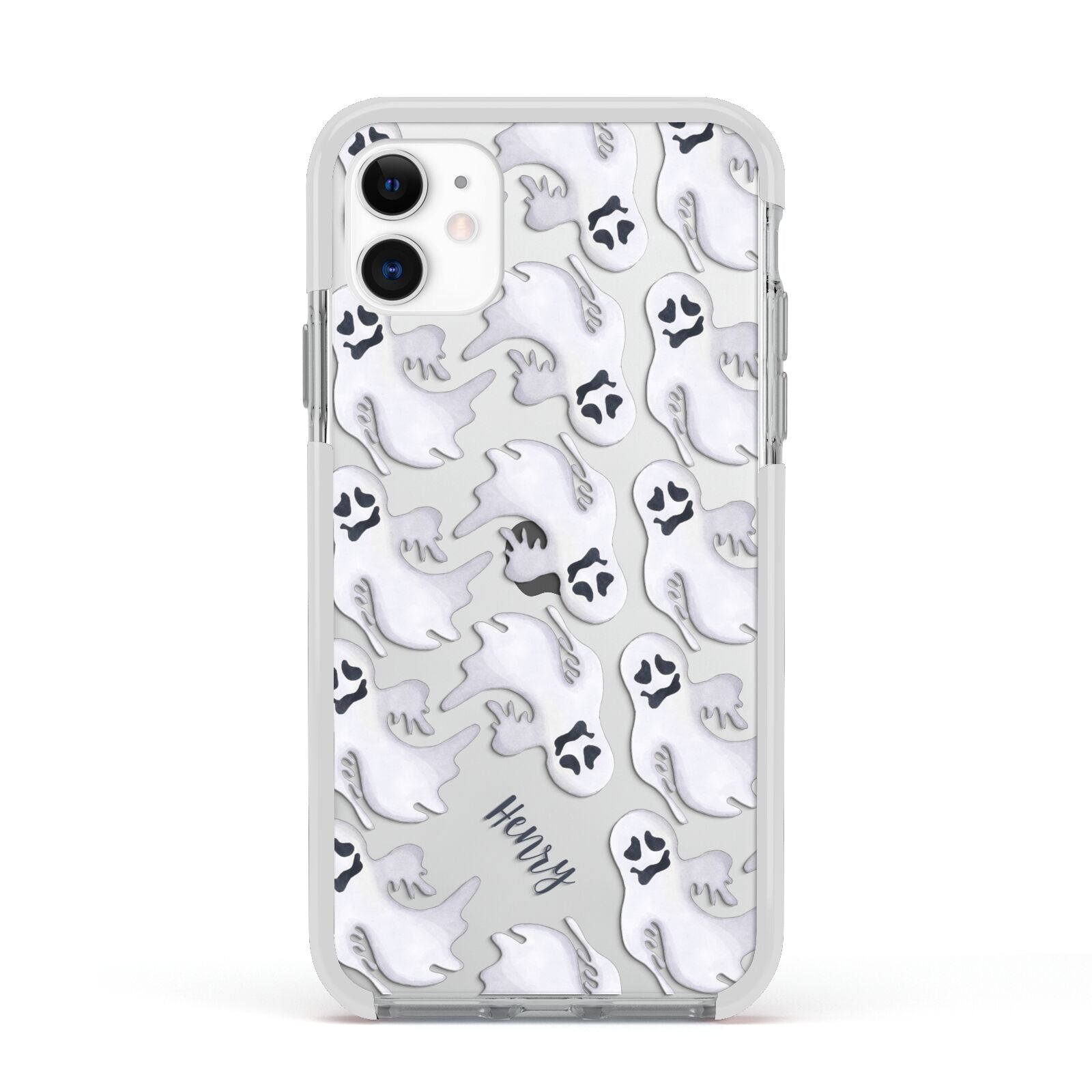 Floaty Ghosts Personalised Apple iPhone 11 in White with White Impact Case