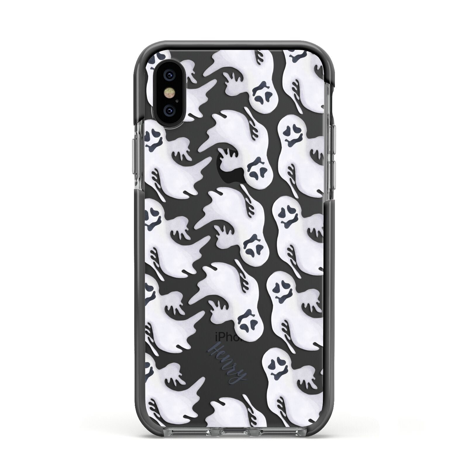 Floaty Ghosts Personalised Apple iPhone Xs Impact Case Black Edge on Black Phone
