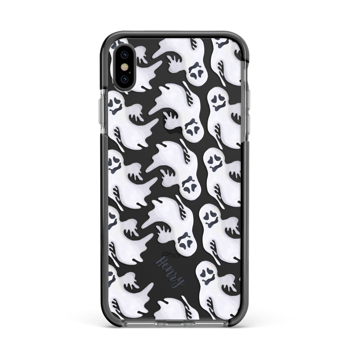 Floaty Ghosts Personalised Apple iPhone Xs Max Impact Case Black Edge on Black Phone