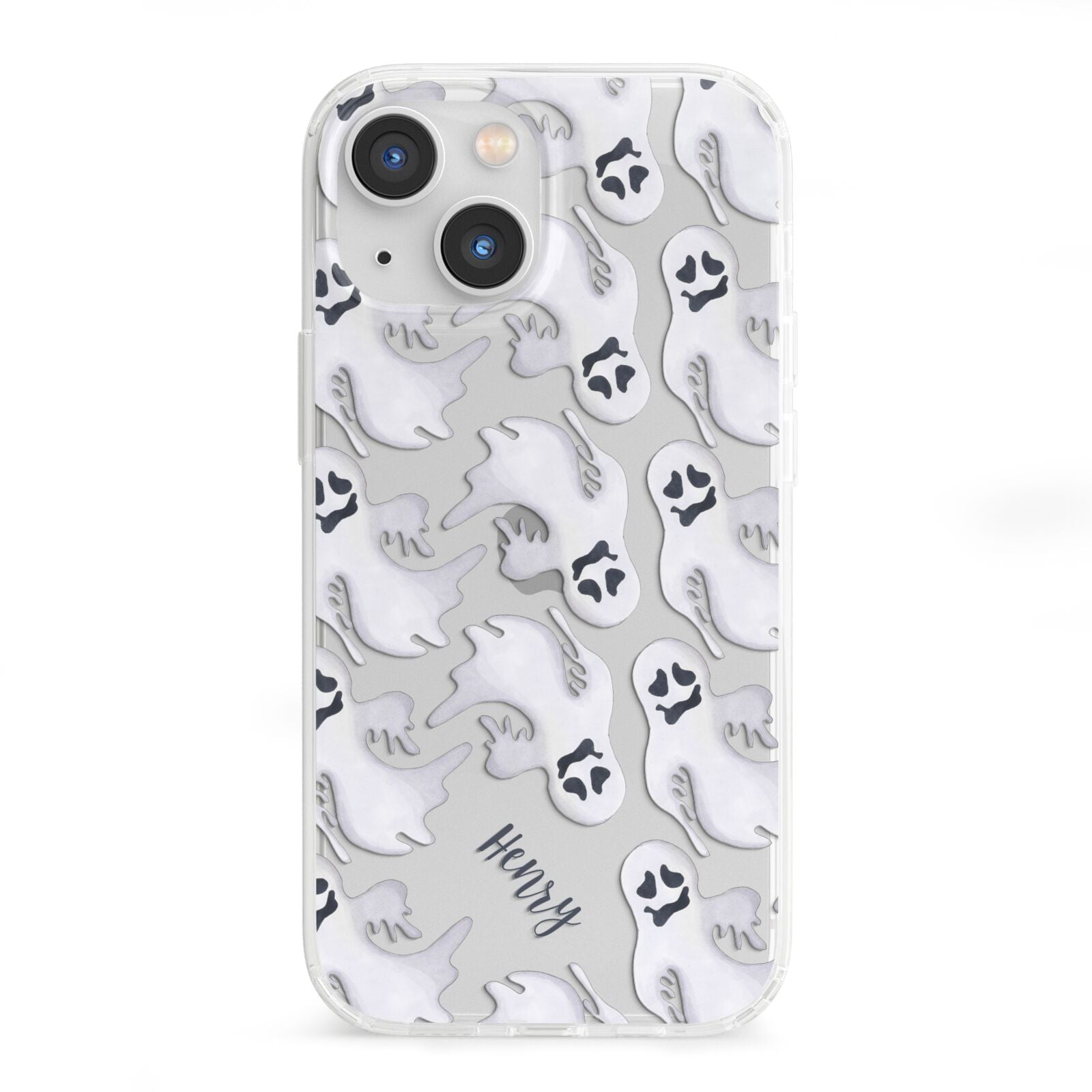 Floaty Ghosts Personalised iPhone 13 Mini Clear Bumper Case