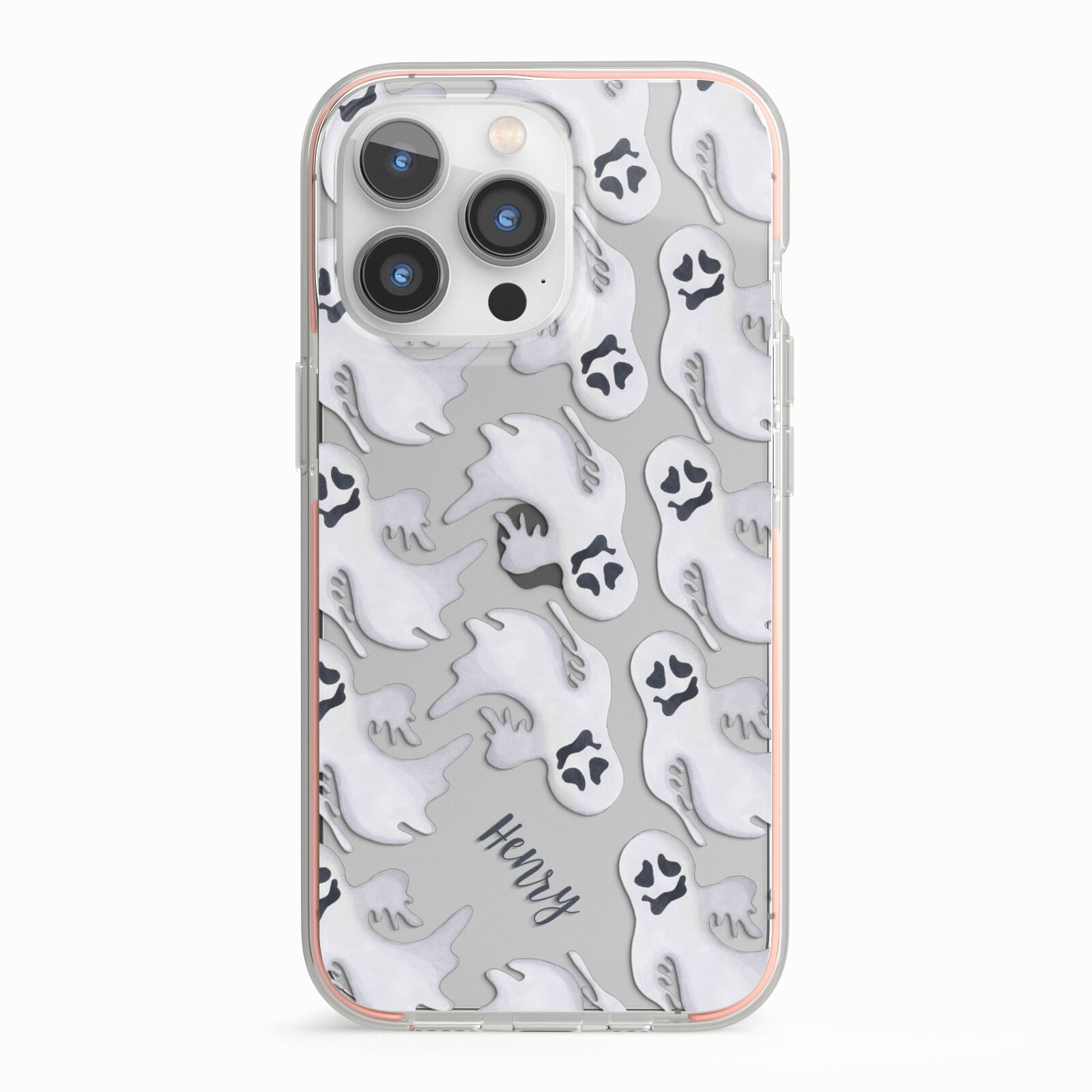 Floaty Ghosts Personalised iPhone 13 Pro TPU Impact Case with Pink Edges