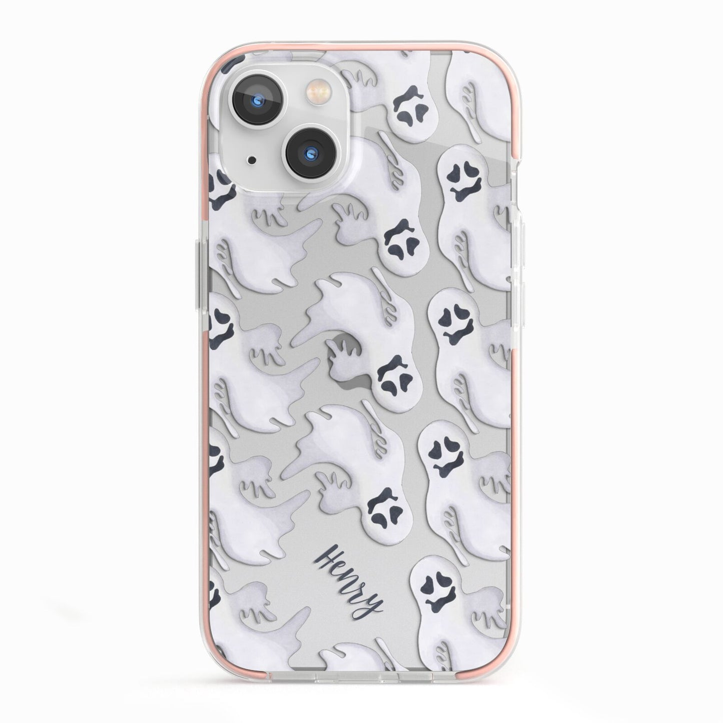 Floaty Ghosts Personalised iPhone 13 TPU Impact Case with Pink Edges