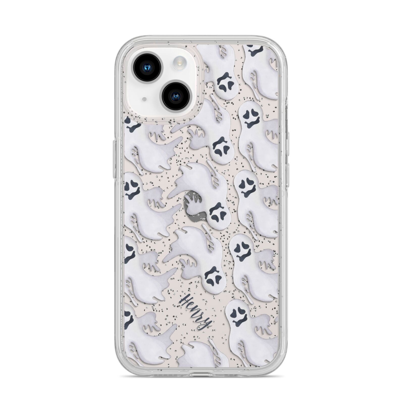 Floaty Ghosts Personalised iPhone 14 Glitter Tough Case Starlight