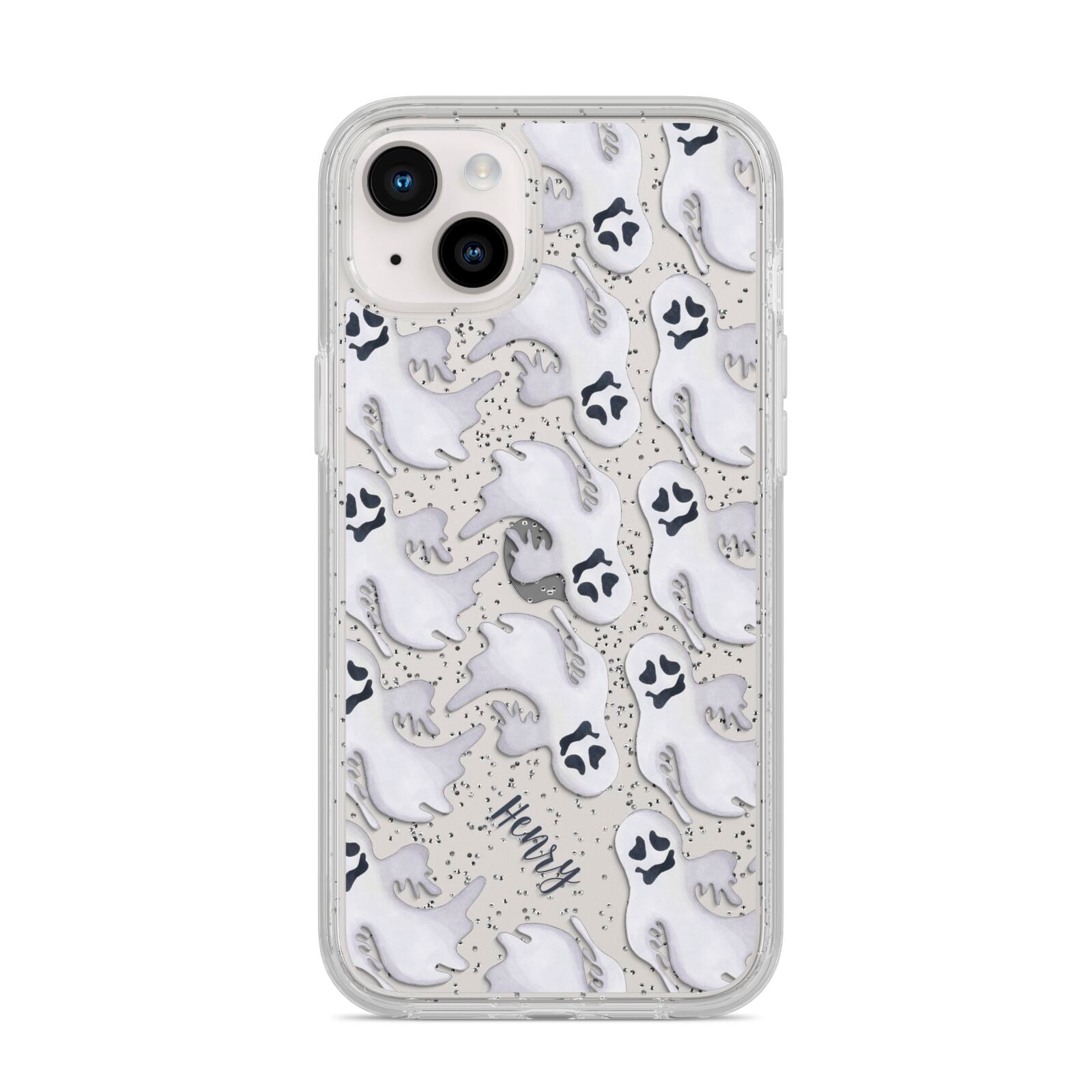 Floaty Ghosts Personalised iPhone 14 Plus Glitter Tough Case Starlight