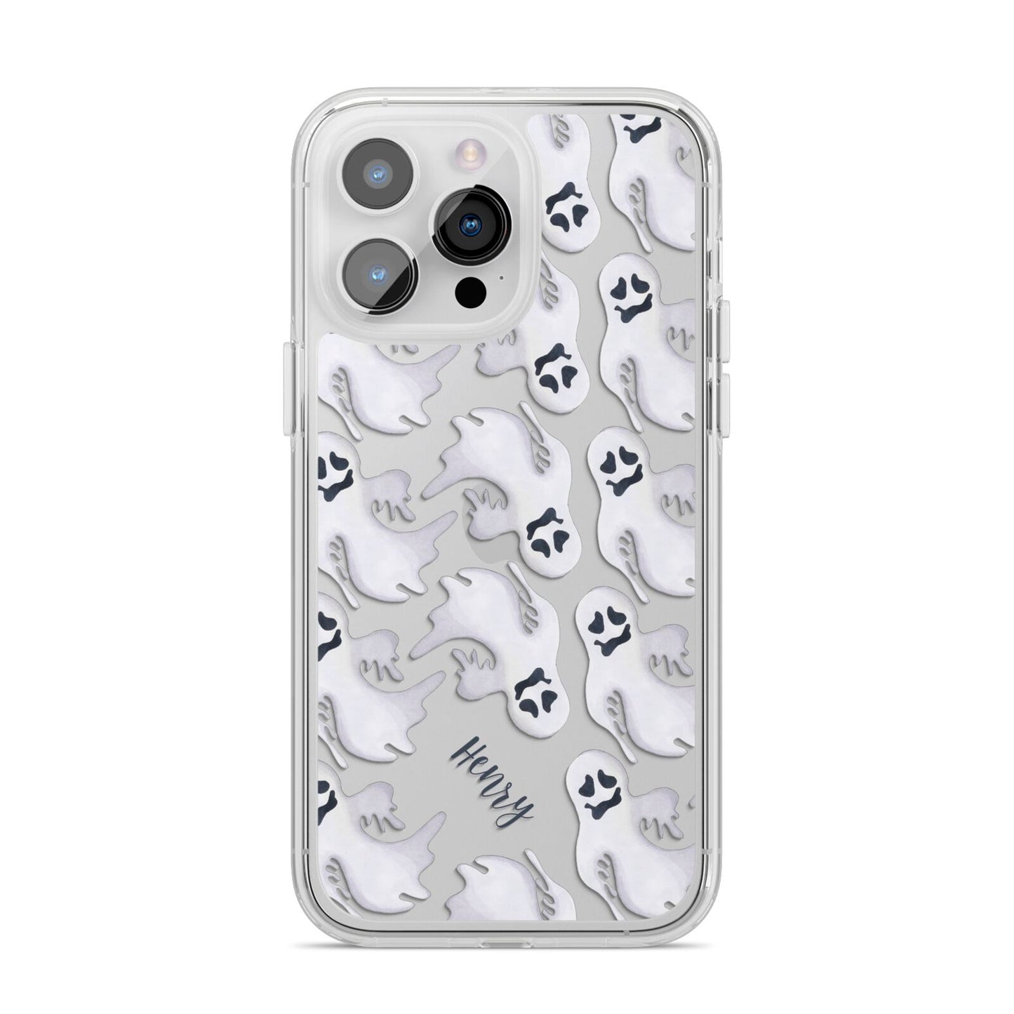 Floaty Ghosts Personalised iPhone 14 Pro Max Clear Tough Case Silver