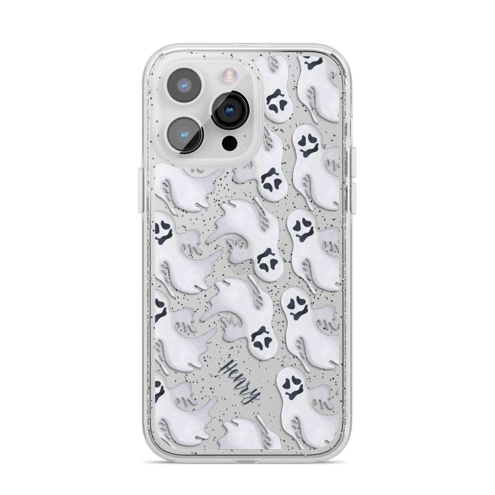 Floaty Ghosts Personalised iPhone 14 Pro Max Glitter Tough Case Silver