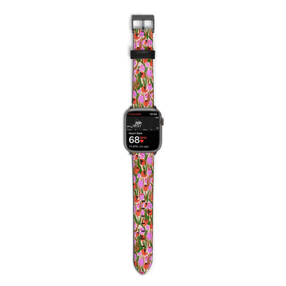 Floral Apple Watch Strap Size 38mm with Space Grey Hardware