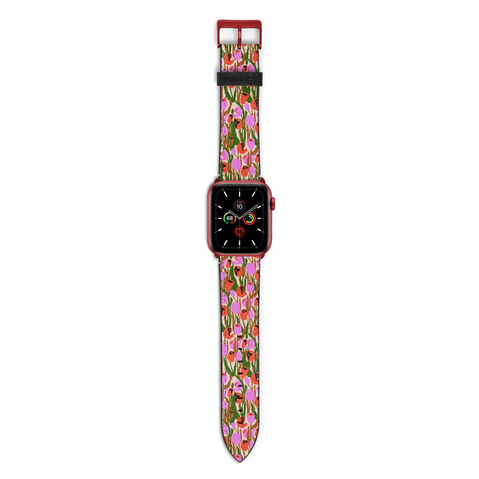 Floral Apple Watch Strap with Red Hardware