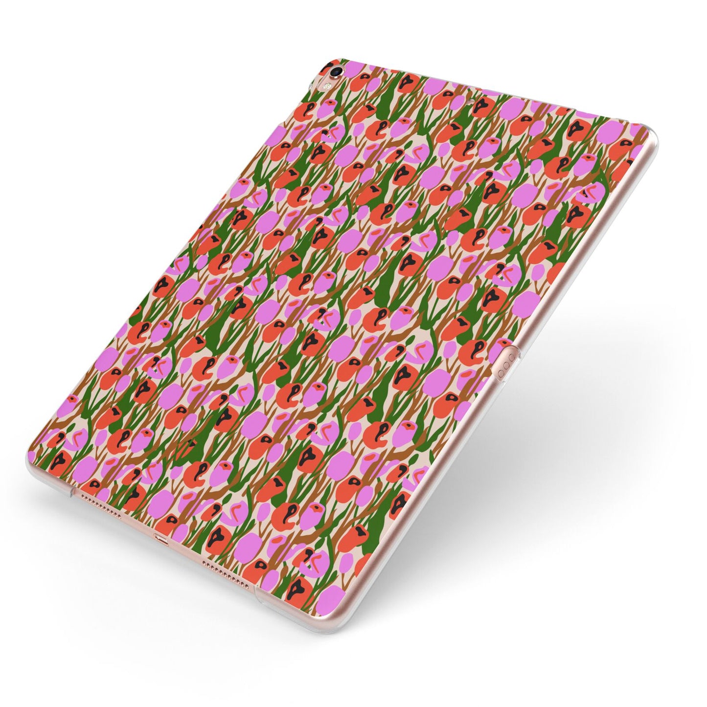 Floral Apple iPad Case on Rose Gold iPad Side View