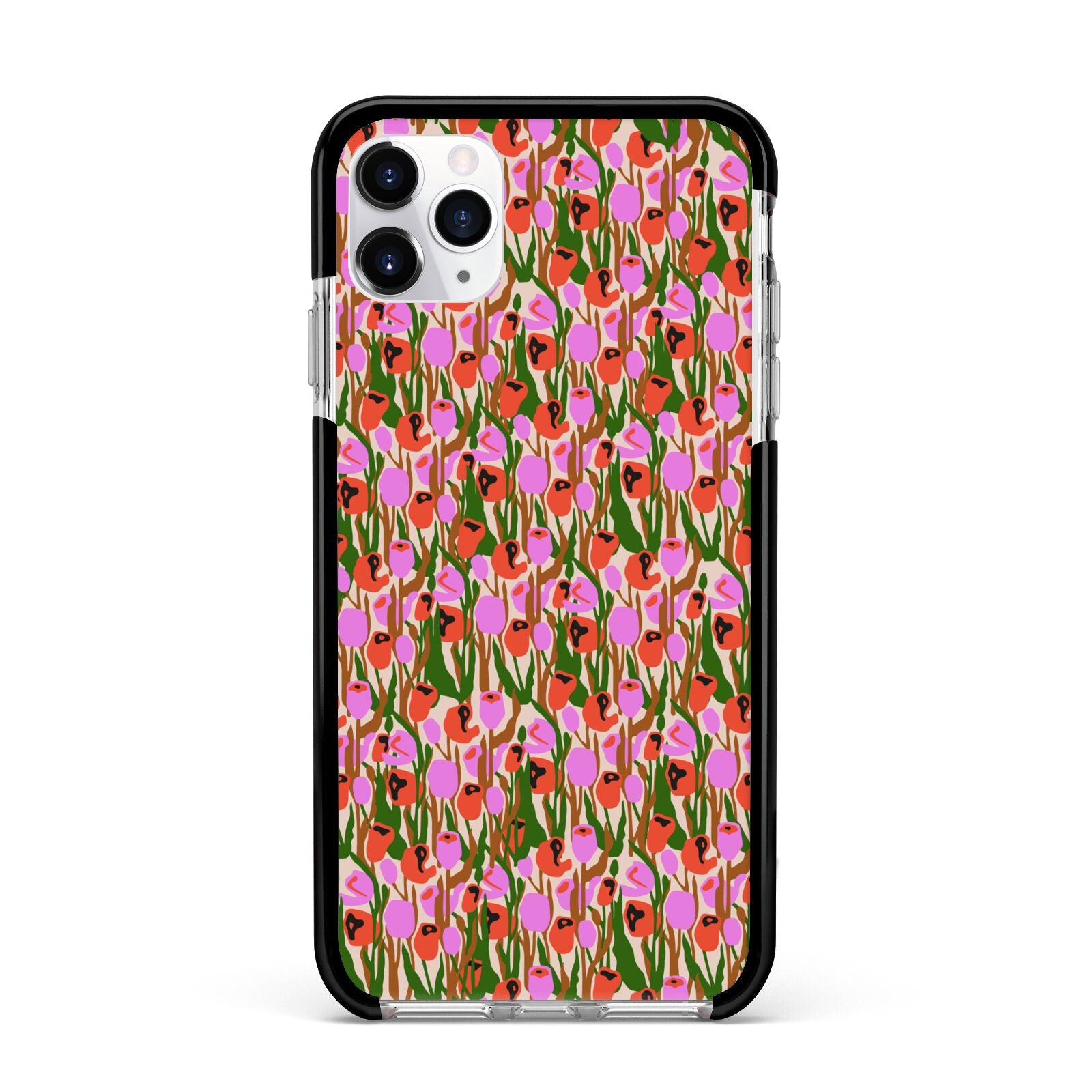 Floral Apple iPhone 11 Pro Max in Silver with Black Impact Case