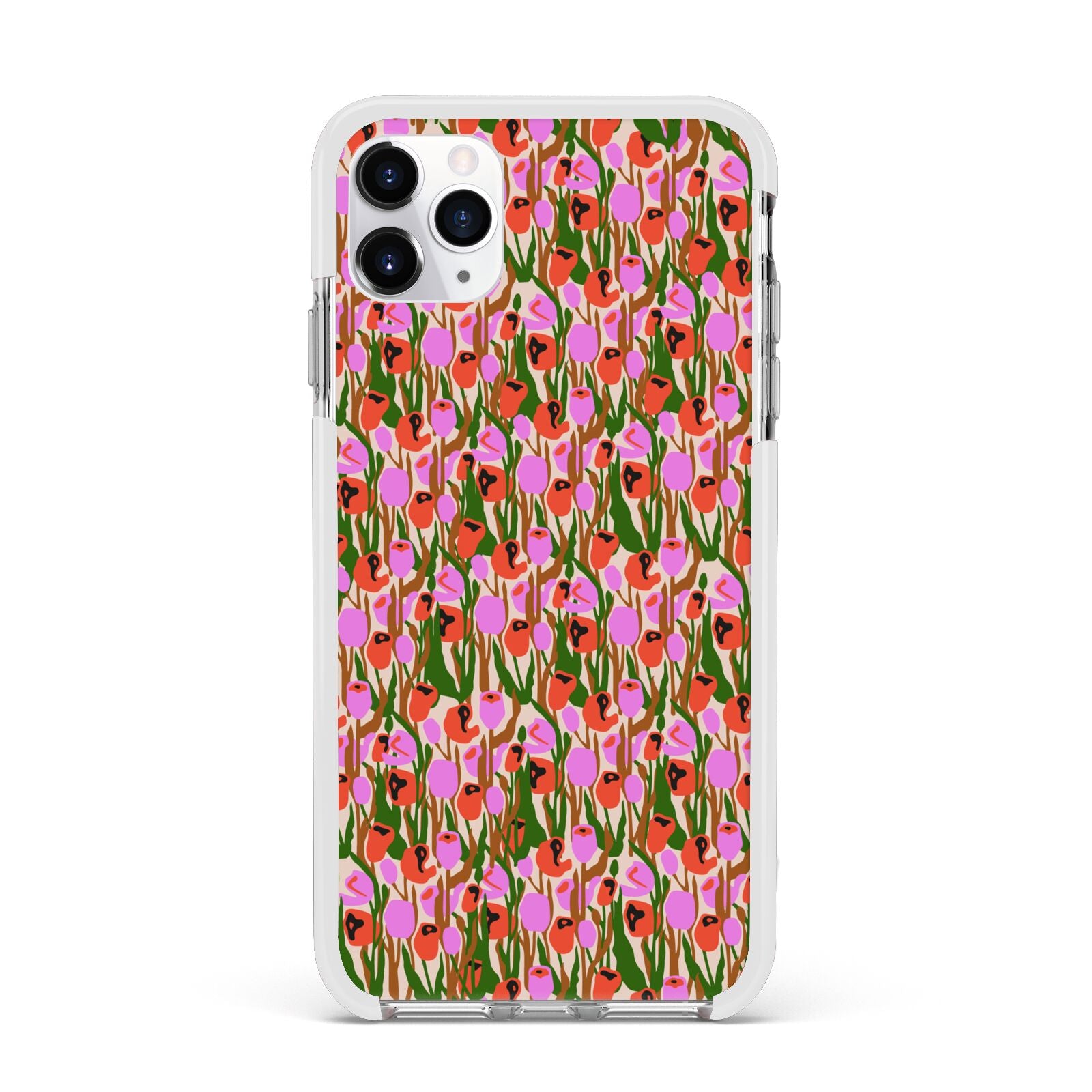 Floral Apple iPhone 11 Pro Max in Silver with White Impact Case
