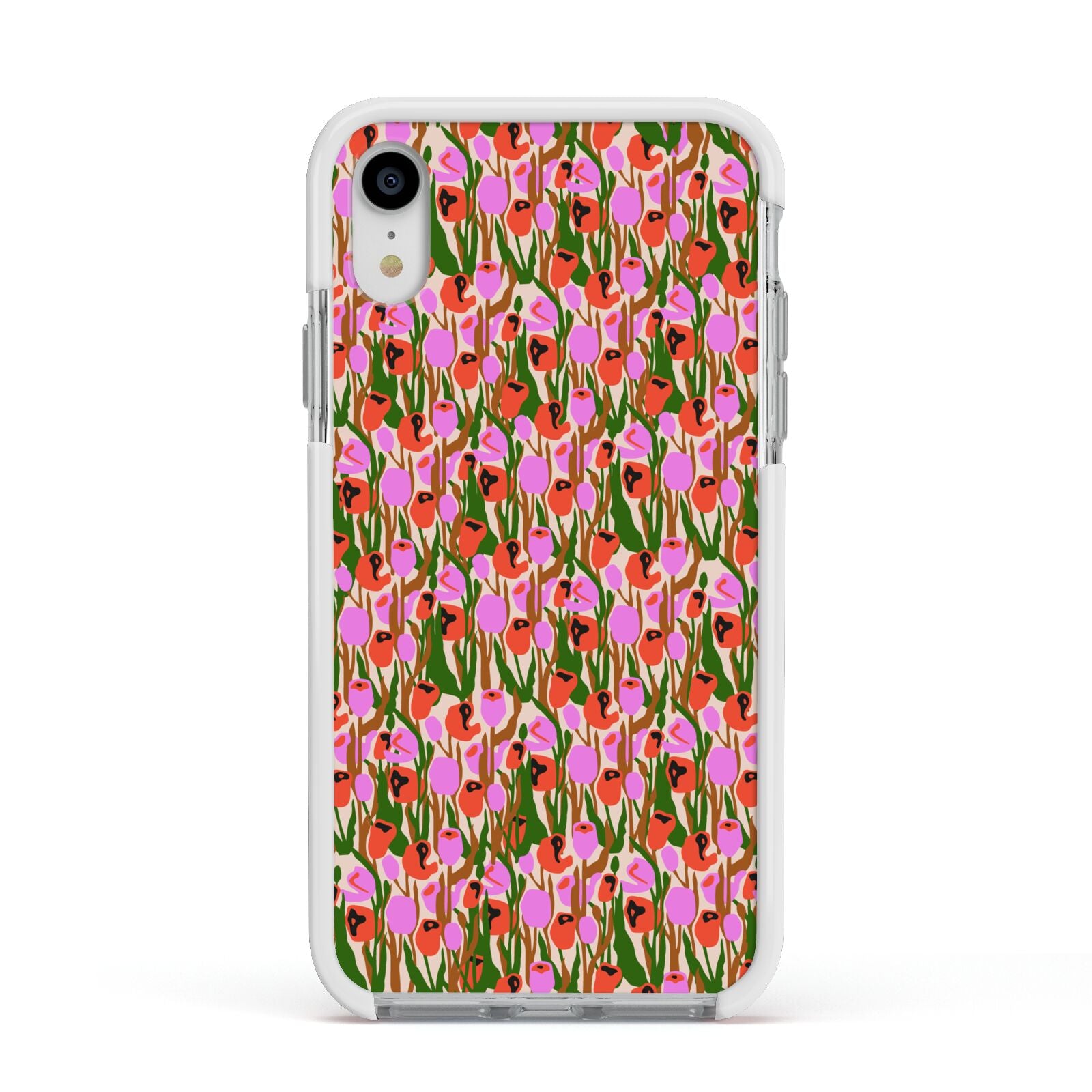 Floral Apple iPhone XR Impact Case White Edge on Silver Phone