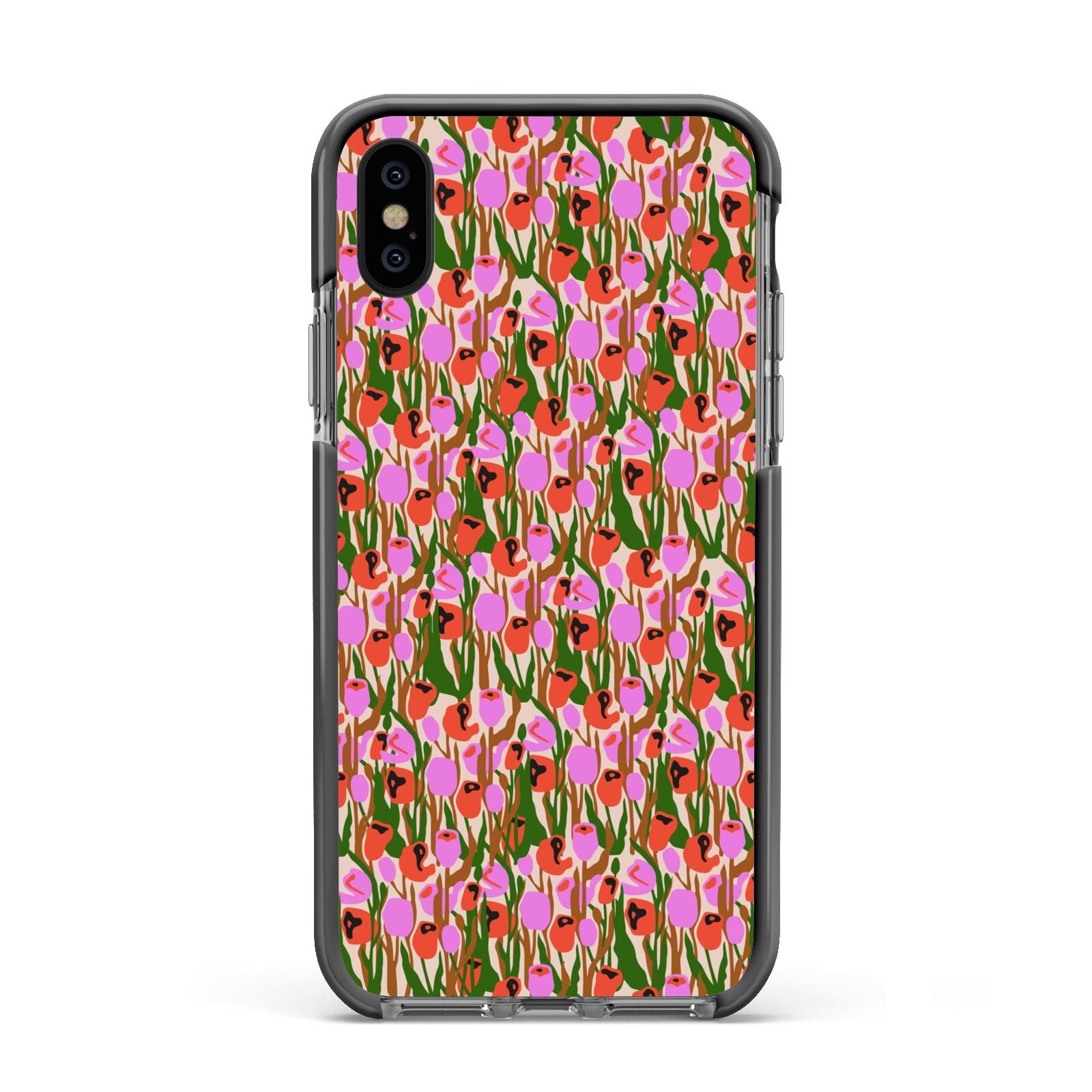 Floral Apple iPhone Xs Impact Case Black Edge on Black Phone