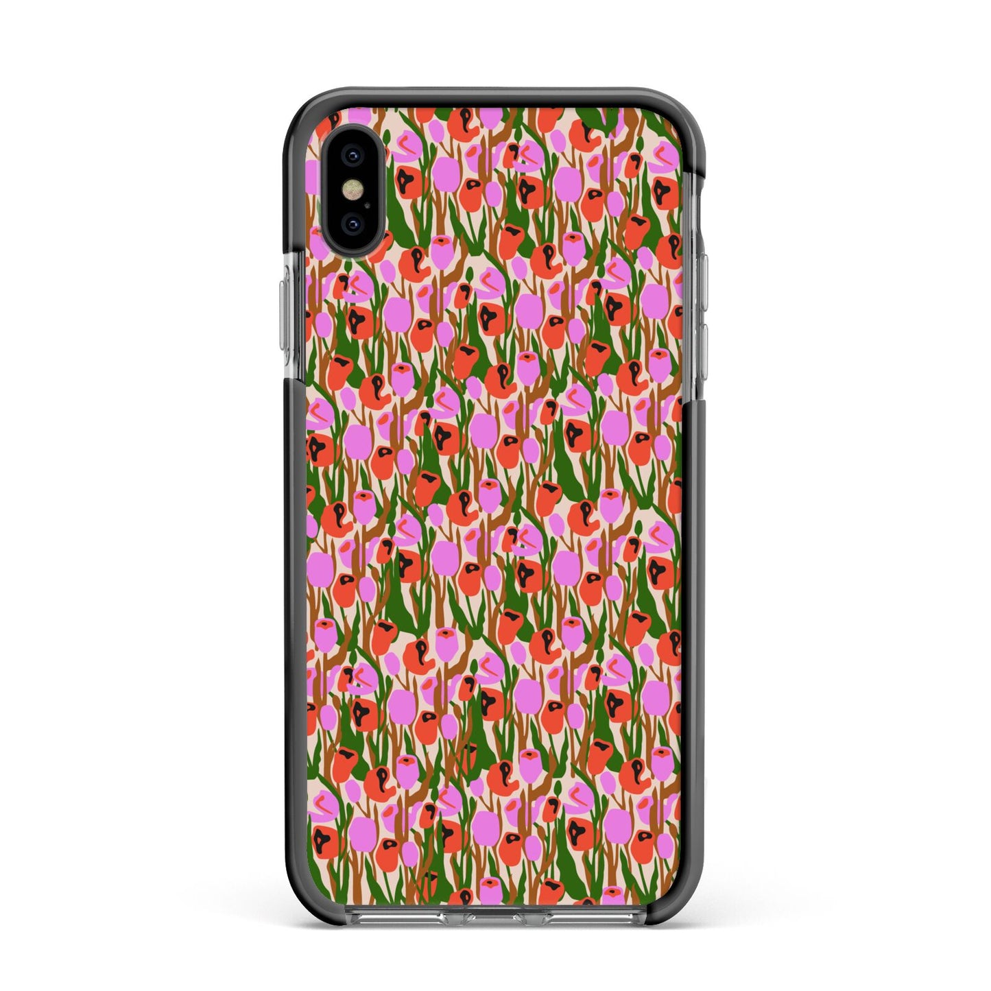 Floral Apple iPhone Xs Max Impact Case Black Edge on Black Phone