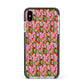 Floral Apple iPhone Xs Max Impact Case Black Edge on Silver Phone