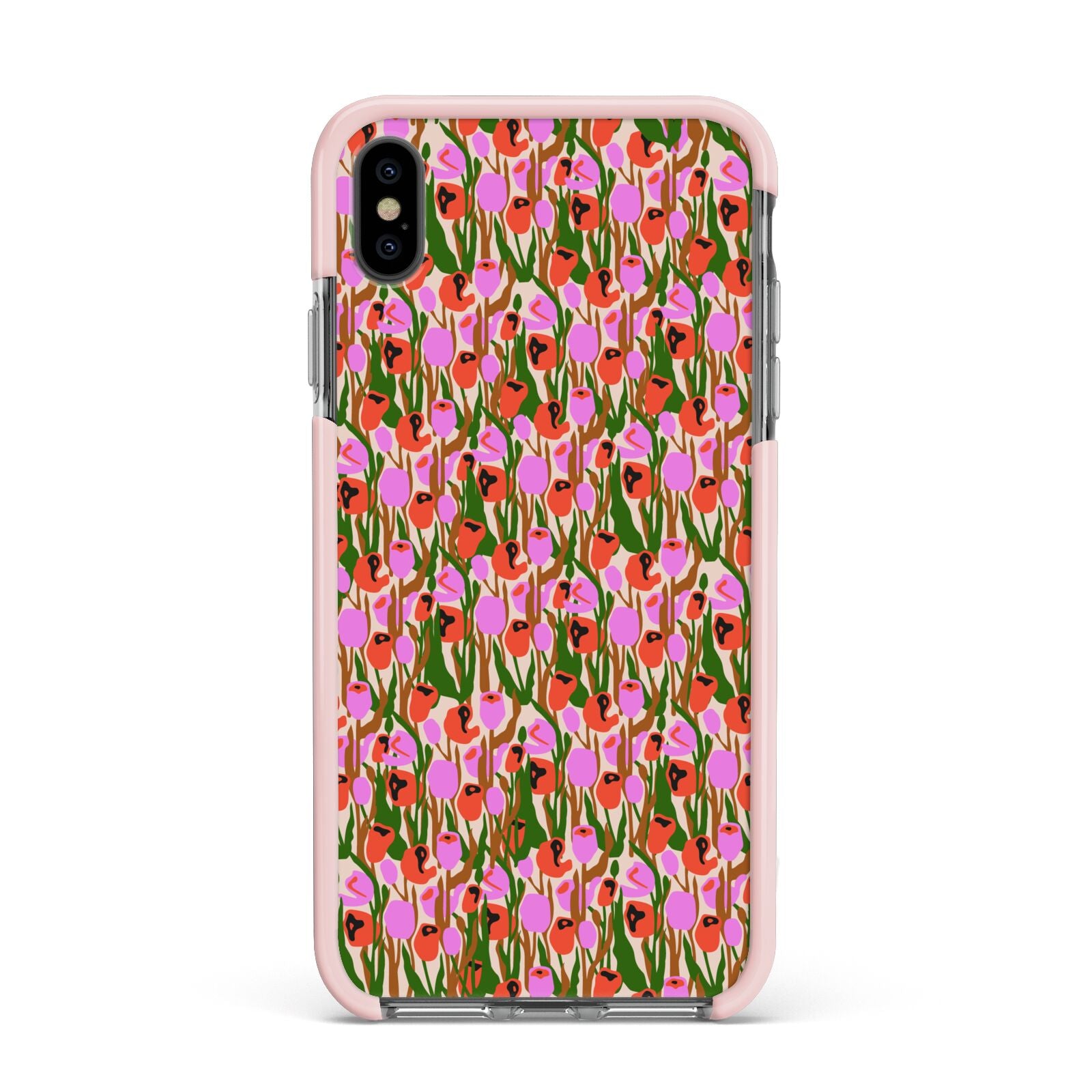 Floral Apple iPhone Xs Max Impact Case Pink Edge on Black Phone