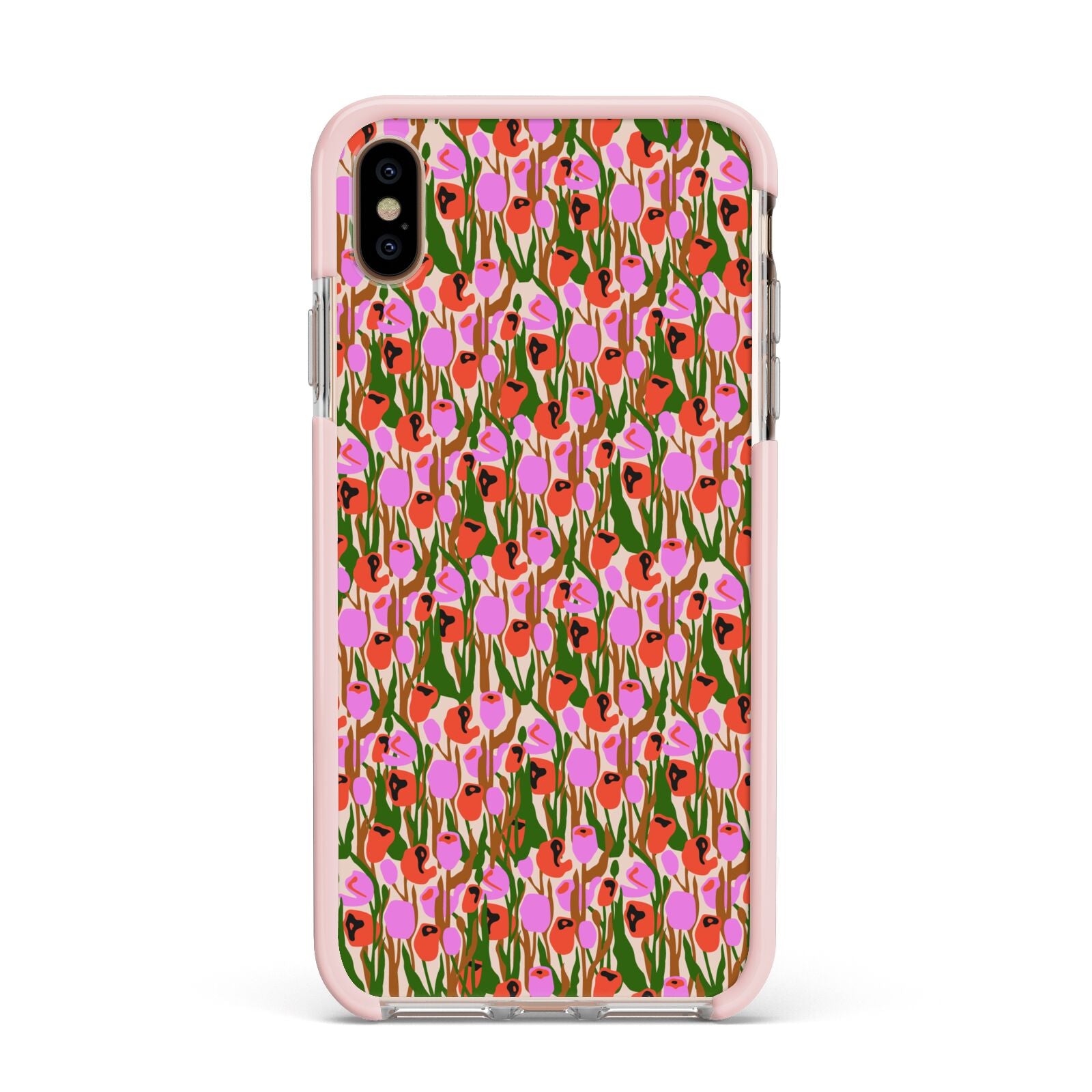 Floral Apple iPhone Xs Max Impact Case Pink Edge on Gold Phone
