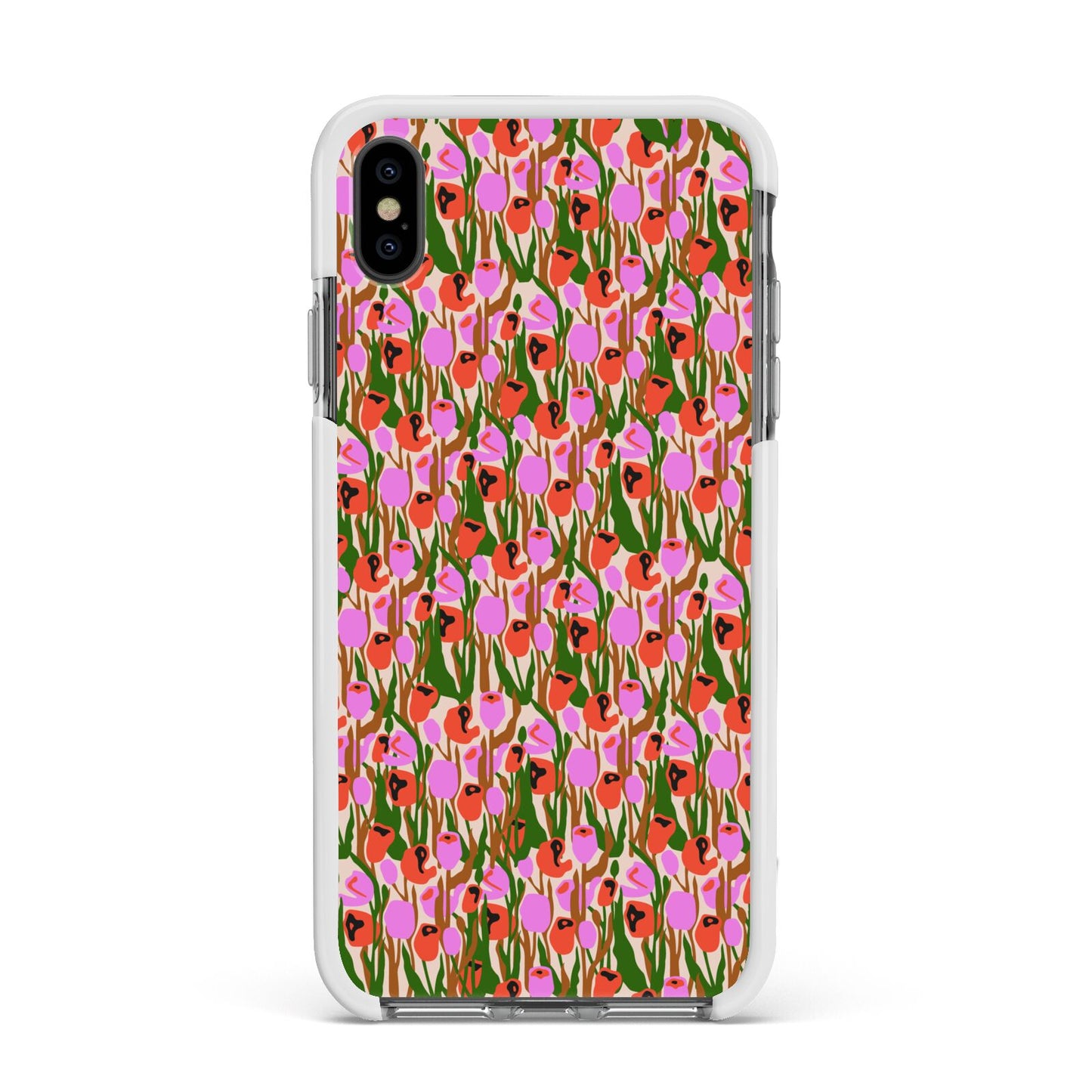 Floral Apple iPhone Xs Max Impact Case White Edge on Black Phone