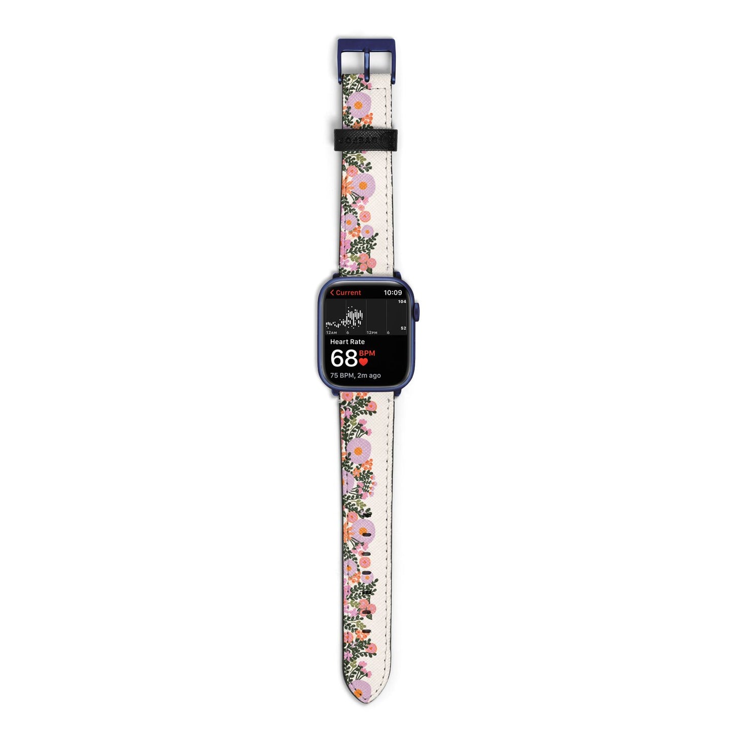 Floral Banner Pattern Apple Watch Strap Size 38mm with Blue Hardware